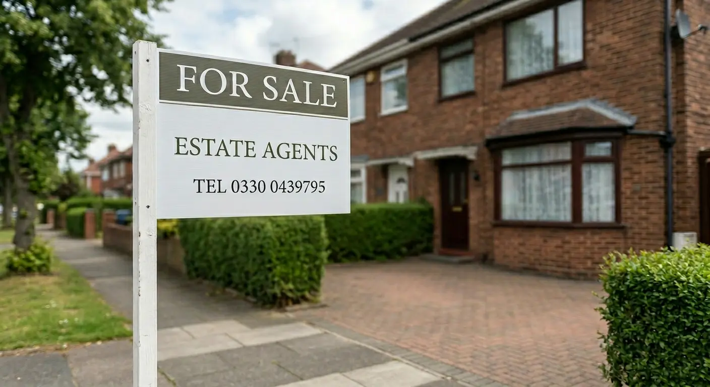 For sale sign outside a UK house