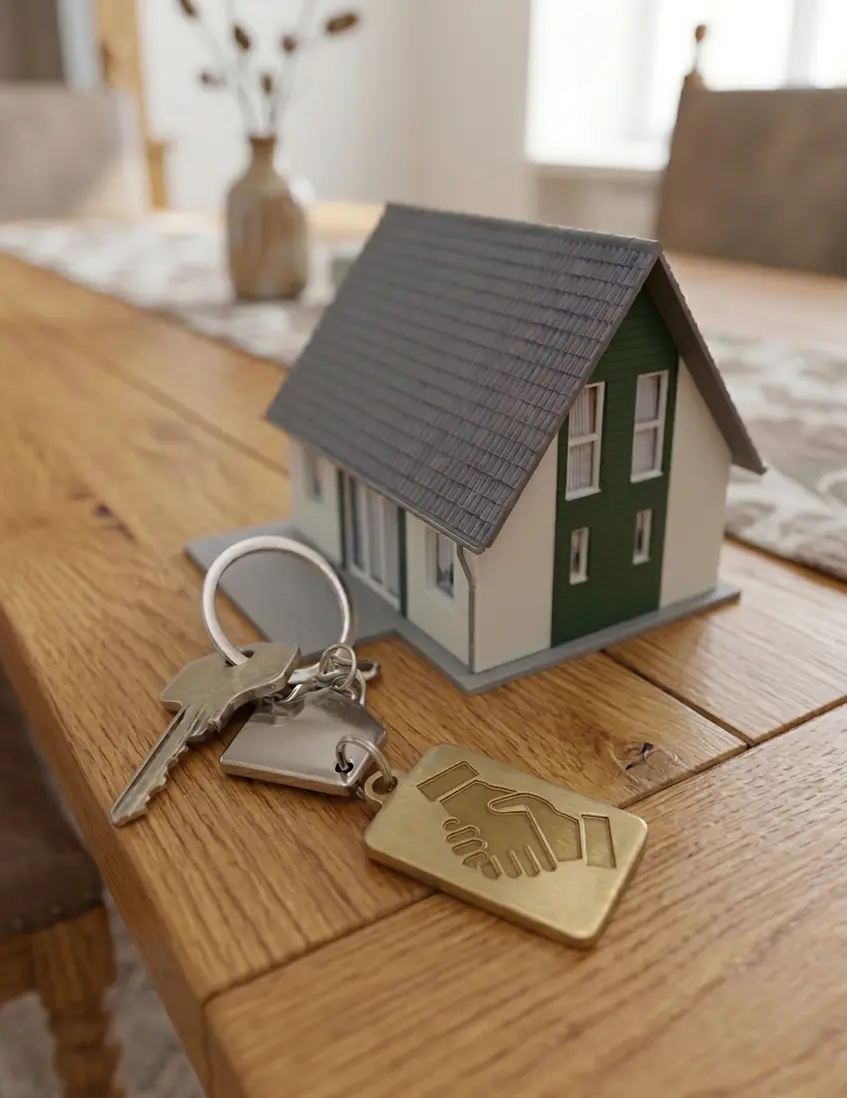 House keys and model home on a wooden table — Ethical Conveyancing